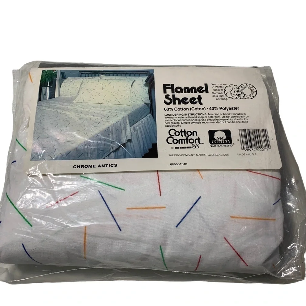 New Vtg Flannel Sheet Flat Sheet Chrome Antics Double Flat Sheet BNWOT sealed